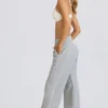 Pantalon de jogging taille moyenne à jambes droites, gris chiné