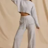 Pantalon de jogging taille moyenne à jambes larges en maille côtelée, couleur marbré glacé Pantalon de jogging taille moyenne à jambes larges en maille côtelée, couleur marbré glacé