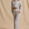 Pantalon de jogging taille moyenne à jambes larges en maille côtelée, couleur marbré glacé Pantalon de jogging taille moyenne à jambes larges en maille côtelée, couleur marbré glacé