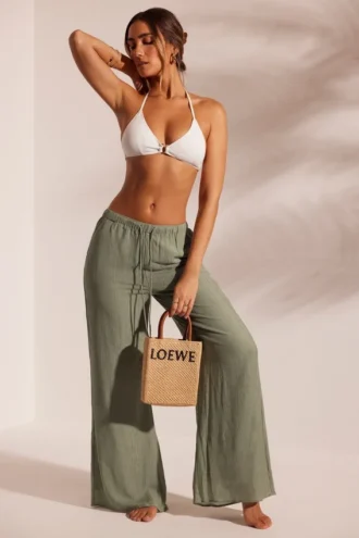 Pantalon de plage texturé froissé vert clair