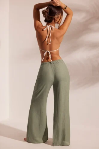 Pantalon de plage texturé froissé vert clair