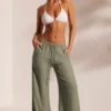 Pantalon de plage texturé froissé vert clair Pantalon de plage texturé froissé vert clair