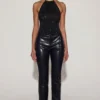 Pantalon droit Nemyra en simili cuir croco, noir Pantalon droit Nemyra en simili cuir croco, noir