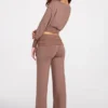 Pantalon droit taille basse Thea en modal, couleur moka