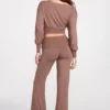 Pantalon droit taille basse Thea en modal, couleur moka