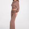 Pantalon droit taille basse Thea en modal, couleur moka
