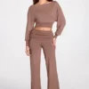Pantalon droit taille basse Thea en modal, couleur moka
