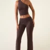 Pantalon droit taille mi-haute Hollis, couleur marron chocolat