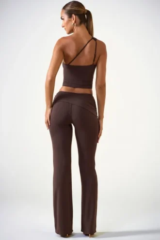 Pantalon droit taille mi-haute Hollis, couleur marron chocolat