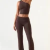 Pantalon droit taille mi-haute Hollis, couleur marron chocolat