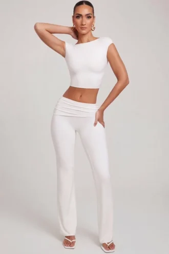 Pantalon droit à taille mi-haute Hollis en blanc