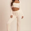 Pantalon large en maille moelleuse Safia, couleur ivoire