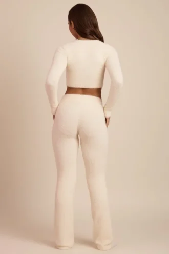 Pantalon large en maille moelleuse Safia, couleur ivoire