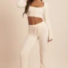 Pantalon large en maille moelleuse Safia, couleur ivoire