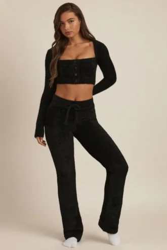 Pantalon large en maille moelleuse Safia, noir