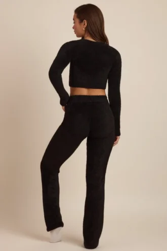 Pantalon large en maille moelleuse Safia, noir