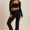 Pantalon large en maille moelleuse Safia, noir Pantalon large en maille moelleuse Safia, noir