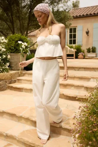 Pantalon large en popeline de coton Dalila, blanc