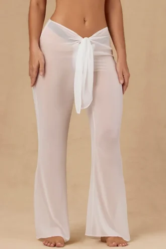 Pantalon large à nouer sur le devant Hydra, blanc