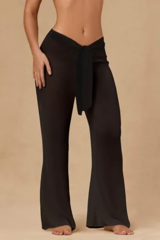 Pantalon large à nouer sur le devant Hydra, noir