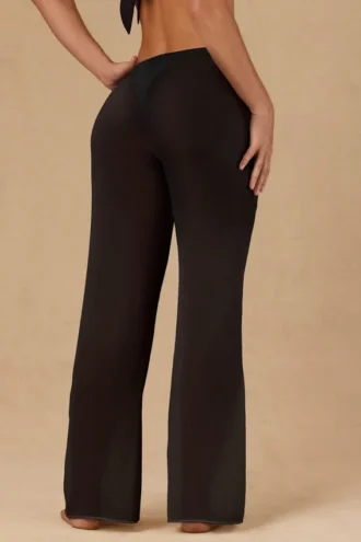 Pantalon large à nouer sur le devant Hydra, noir