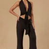 Pantalon large à nouer sur le devant Hydra, noir