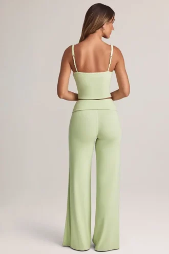 Pantalon large à revers en modal Melida, vert sauge