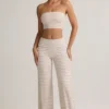 Pantalon large à revers Melida en modal, rayures roses et jaunes Pantalon large à revers Melida en modal, rayures roses et jaunes