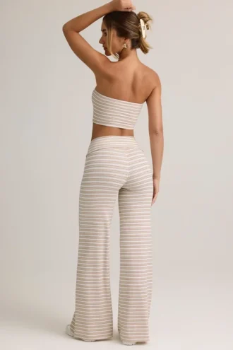 Pantalon large à revers Melida en modal, rayures roses et jaunes