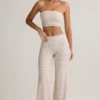 Pantalon large à revers Melida en modal, rayures roses et jaunes Pantalon large à revers Melida en modal, rayures roses et jaunes