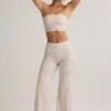 Pantalon large à revers Melida en modal, rayures roses et jaunes Pantalon large à revers Melida en modal, rayures roses et jaunes