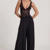 Pantalon large taille moyenne en jersey doux Zafira, noir