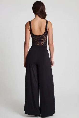 Pantalon large taille moyenne en jersey doux Zafira, noir