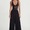 Pantalon large taille moyenne en jersey doux Zafira, noir