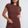 Pantalon large taille moyenne Nour Tall, couleur chocolat