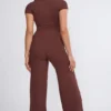 Pantalon large taille moyenne Nour Tall, couleur chocolat