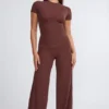 Pantalon large taille moyenne Nour Tall, couleur chocolat