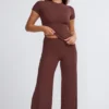 Pantalon large taille moyenne Nour Tall, couleur chocolat