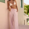 Pantalon Piran en popeline de coton à jambes larges, rayures roses Pantalon Piran en popeline de coton à jambes larges, rayures roses