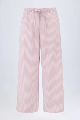 Pantalon Piran en popeline de coton à jambes larges, rayures roses