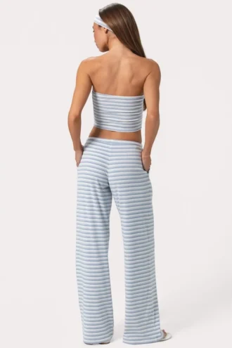 Pantalon taille basse en jersey côtelé à rayures bleues