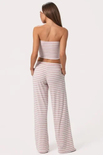 Pantalon taille basse en jersey côtelé à rayures roses