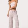 Pantalon taille basse en jersey côtelé à rayures roses Pantalon taille basse en jersey côtelé à rayures roses