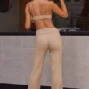 Pantalon taille haute à revers en maille côtelée douce, couleur sable Pantalon taille haute à revers en maille côtelée douce, couleur sable