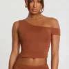 Pantalon taille moyenne Anona en mélange de modal et de cachemire, couleur marron châtaigne
