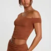Pantalon taille moyenne Anona en mélange de modal et de cachemire, couleur marron châtaigne