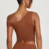 Pantalon taille moyenne Anona en mélange de modal et de cachemire, couleur marron châtaigne