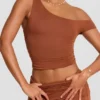 Pantalon taille moyenne Anona en mélange de modal et de cachemire, couleur marron châtaigne