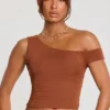 Pantalon taille moyenne Anona en mélange de modal et de cachemire, couleur marron châtaigne