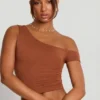 Pantalon taille moyenne Anona en mélange de modal et de cachemire, couleur marron châtaigne